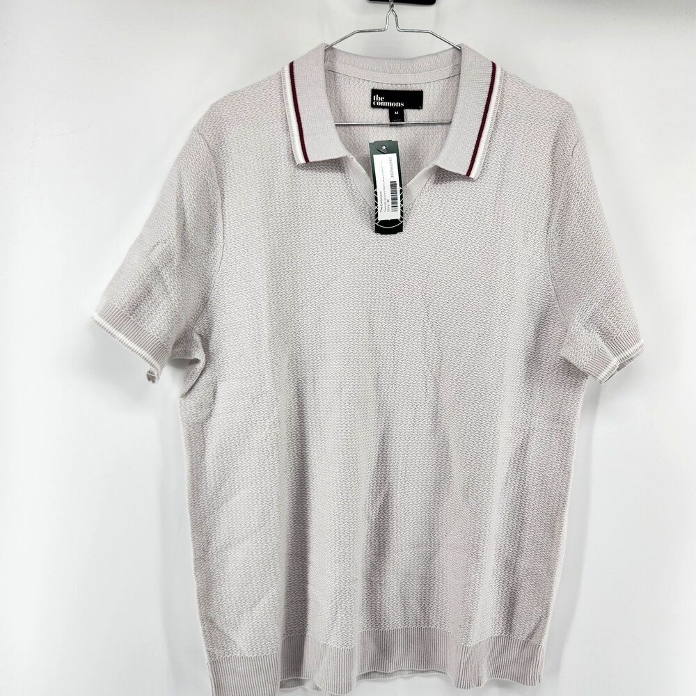 The Commons Men's Grey Textured Jacquard Retro Jersey Sweater Polo NWT